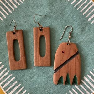 Vintage 80s handmade wooden earrings